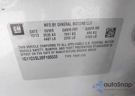 2014 Chevrolet Malibu 1Lt from USA, damaged, VIN 1G11C5SL2EF195533